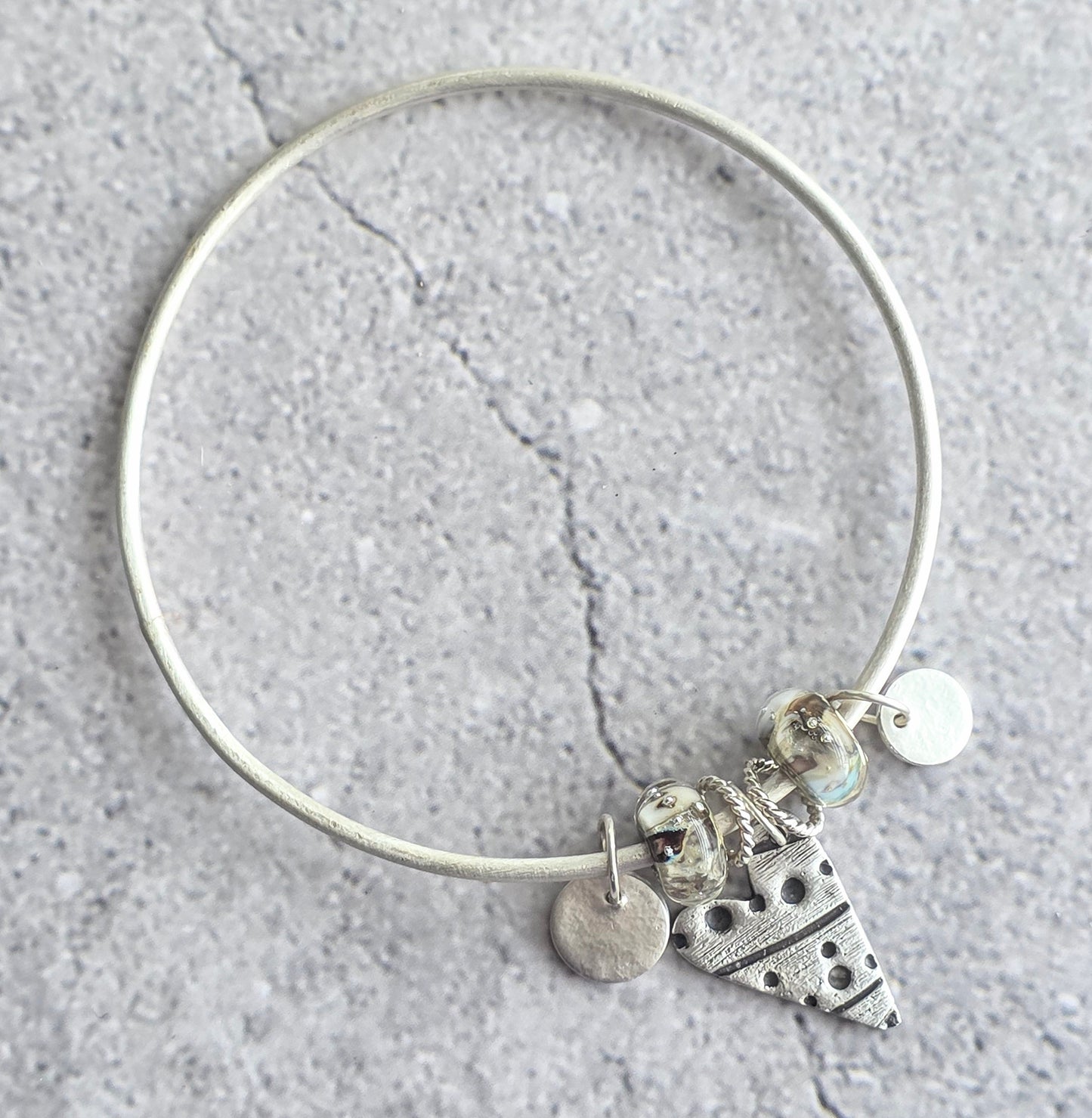Lampwork Bead Heart Charm Bangle Bracelet