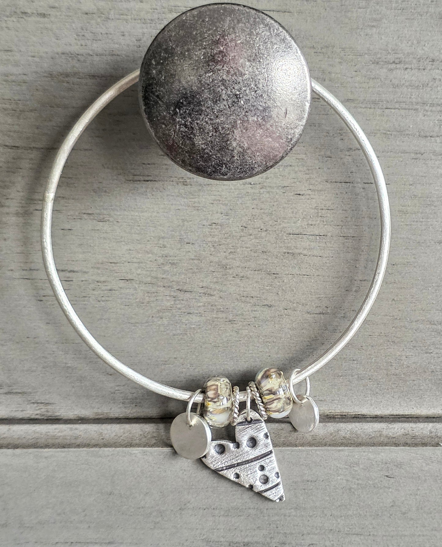 Lampwork Bead Heart Charm Bangle Bracelet