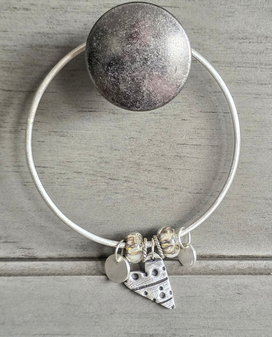 Lampwork Bead Heart Charm Bangle Bracelet
