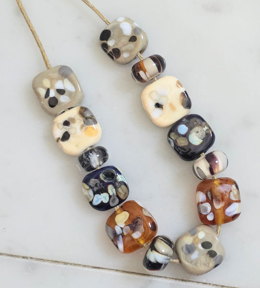 Earthy Handmade Lampwork Beads- 13 beads