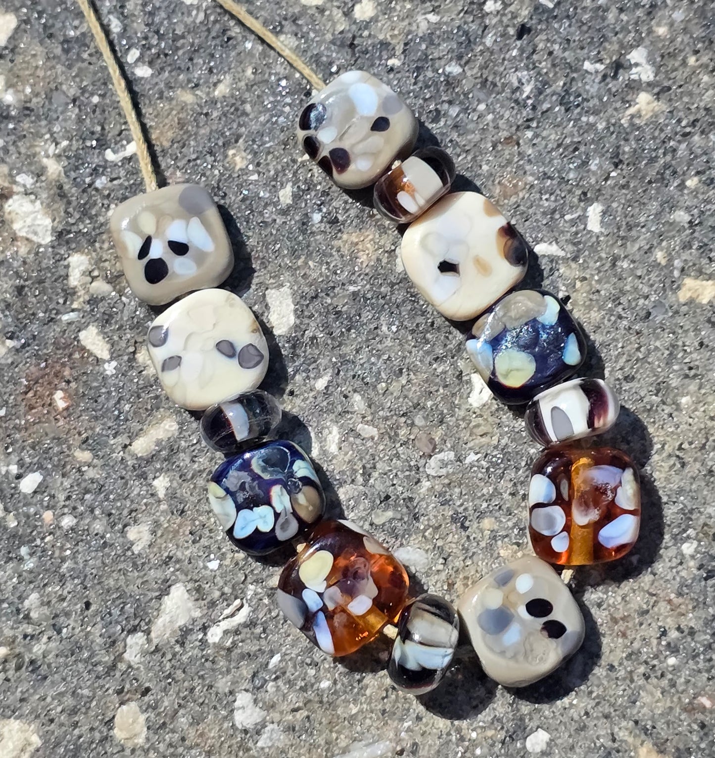 Earthy Handmade Lampwork Beads- 13 beads