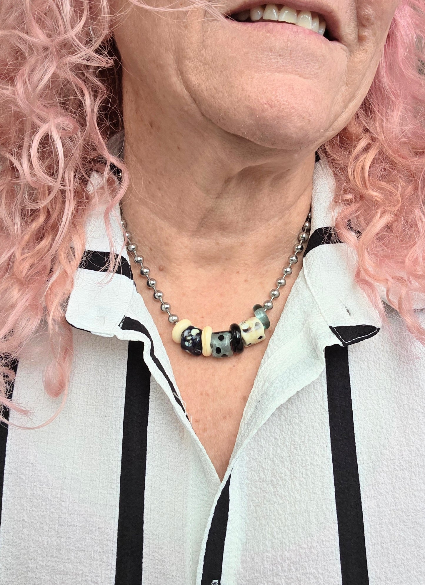 Grunge Style Glass Bead Slider Necklace/Choker