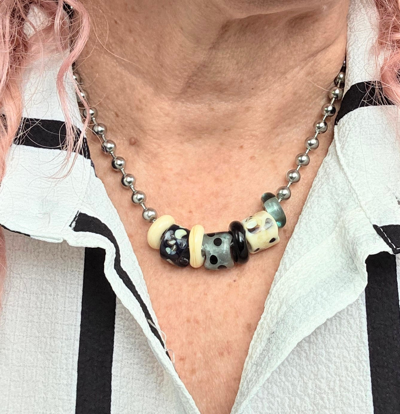 Grunge Style Glass Bead Slider Necklace/Choker