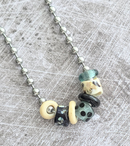 Grunge Style Glass Bead Slider Necklace/Choker