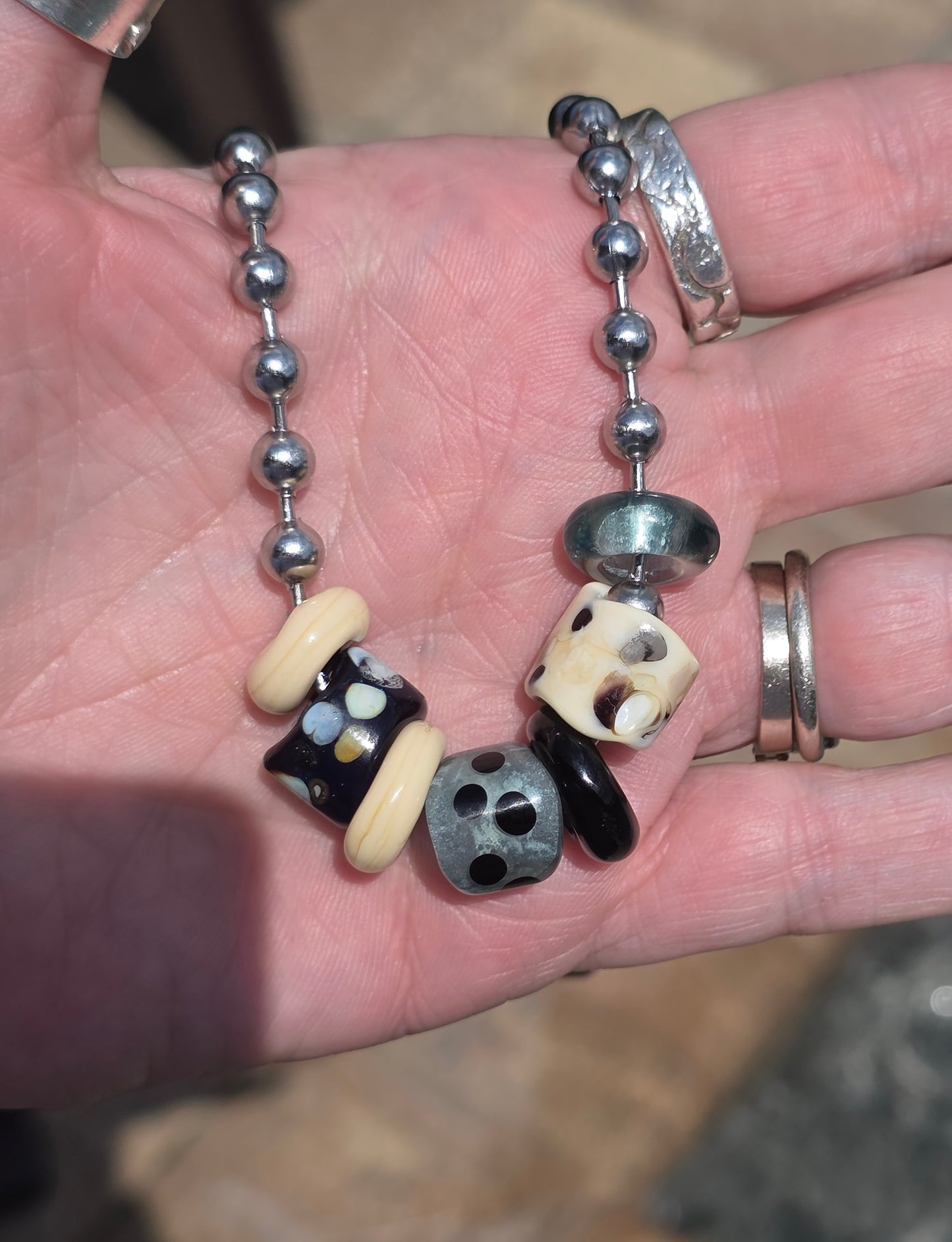 Grunge Style Glass Bead Slider Necklace/Choker