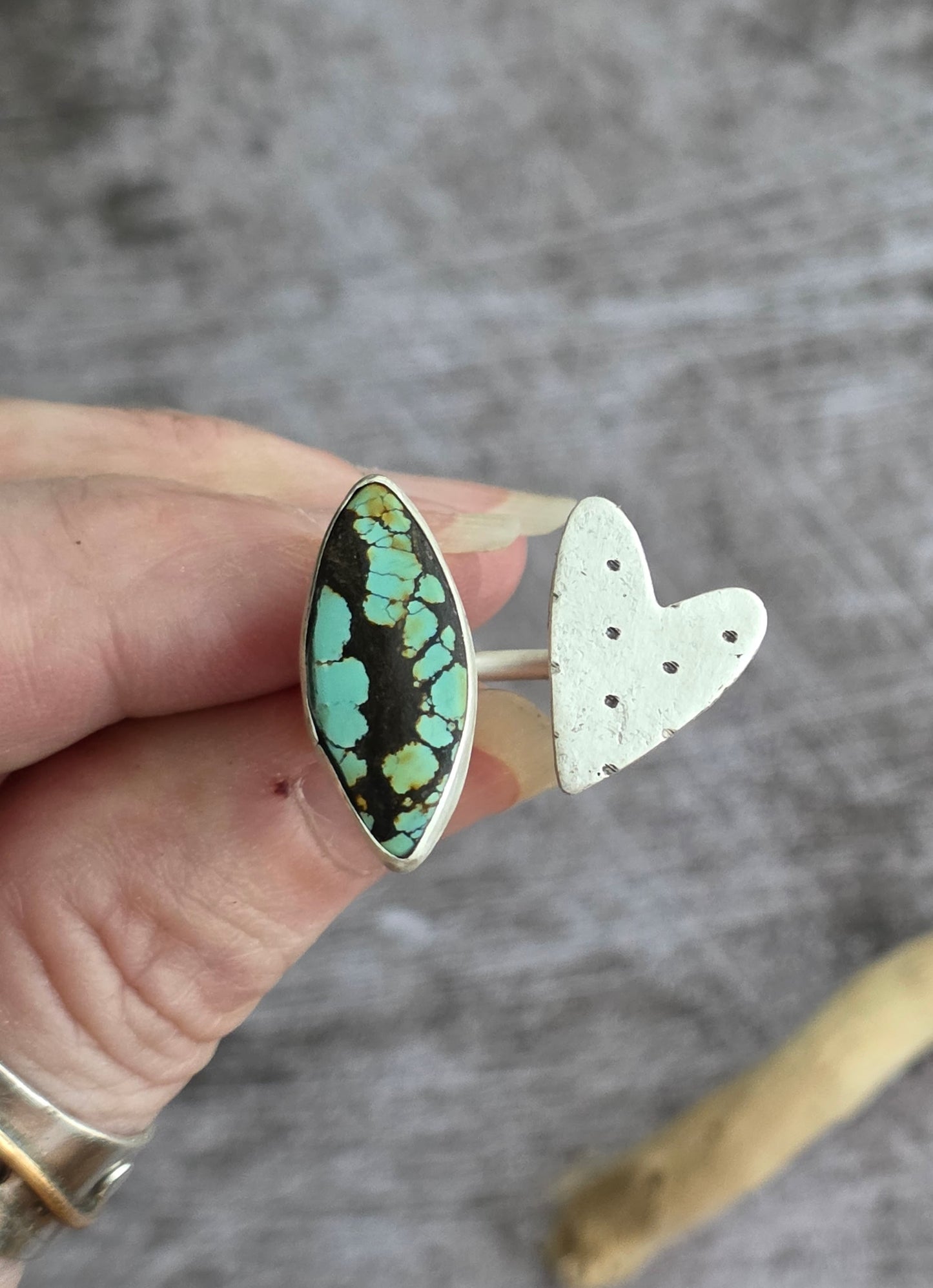 Turquoise and fine silver open ring- trending!