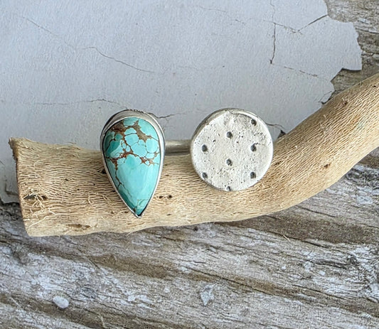 Turquoise and fine silver split/open ring- trending!