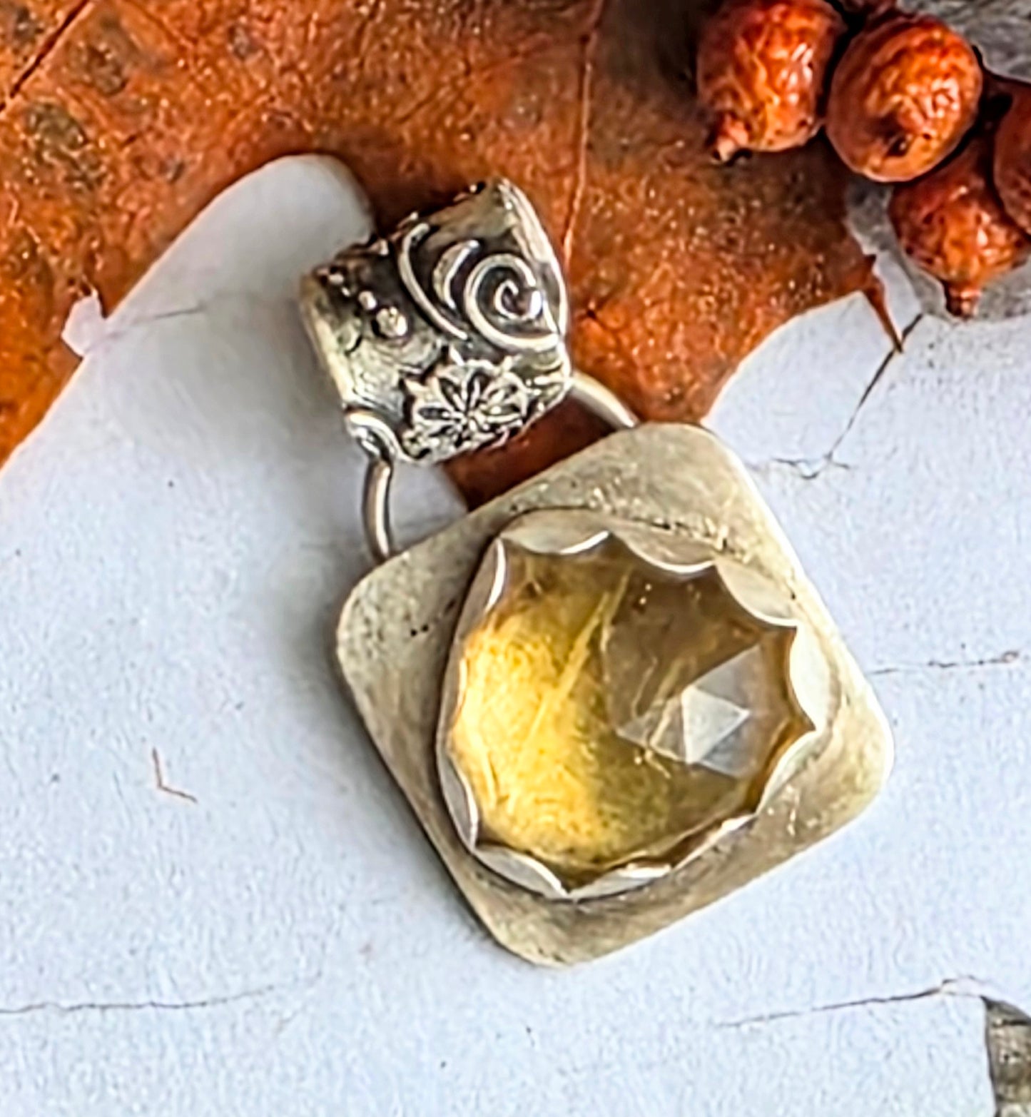 Citrine Pendant with fine silver bail