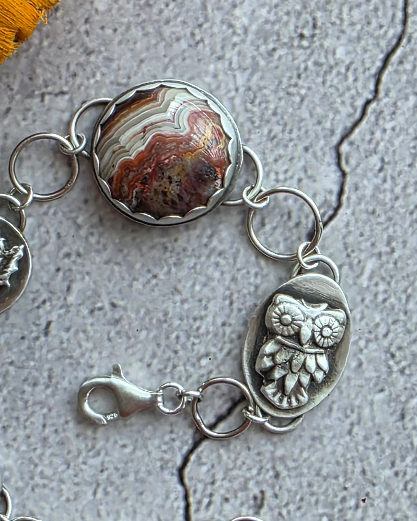 Autumn Gemstone and Owl and Leaf Charm bracelet