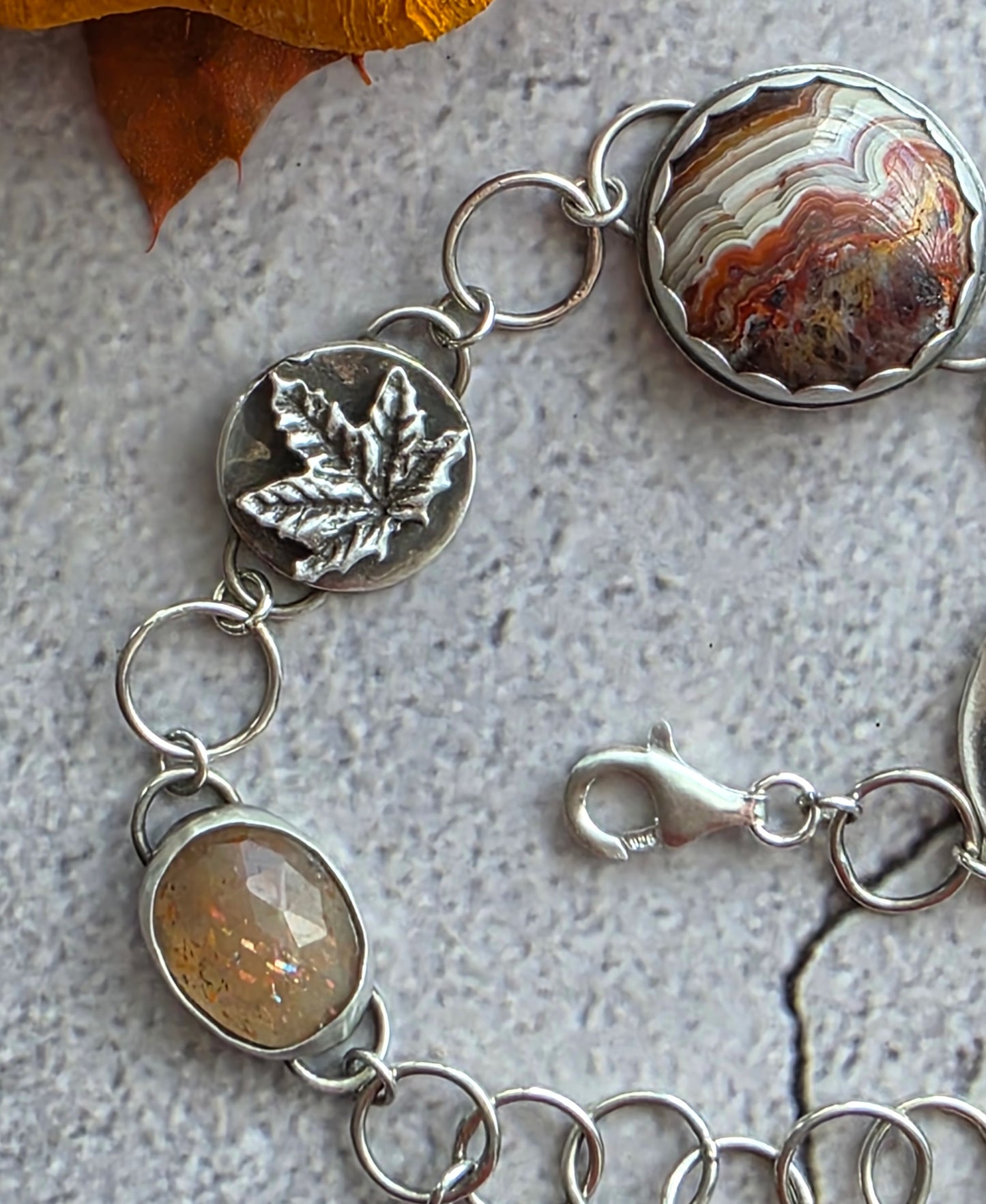 Autumn Gemstone and Owl and Leaf Charm bracelet