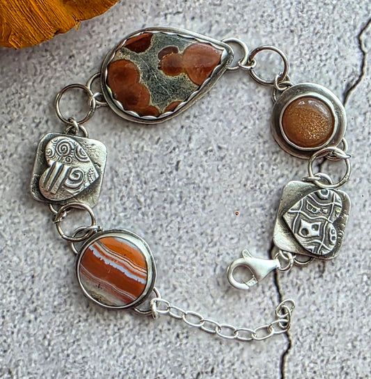 Autumn Gemstones and Hearts Charm Bracelet