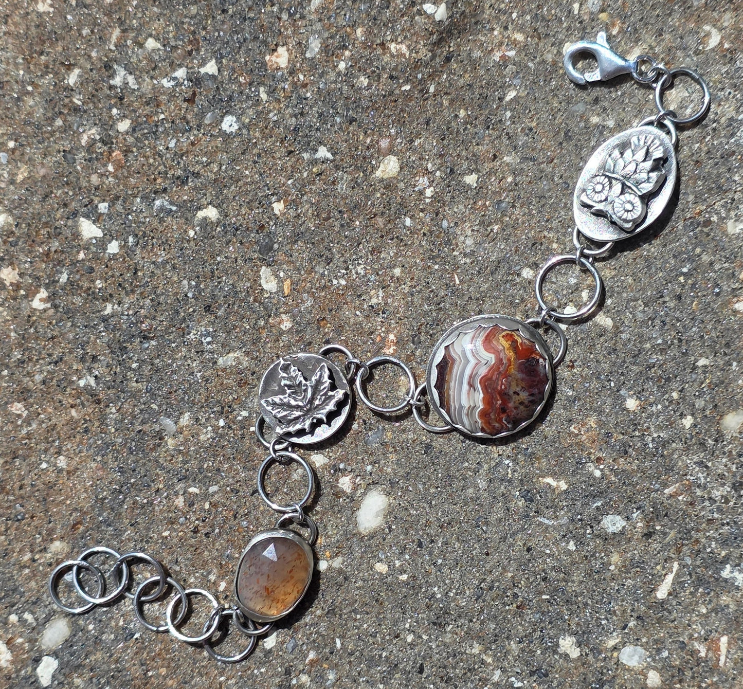 Autumn Gemstone and Owl and Leaf Charm bracelet