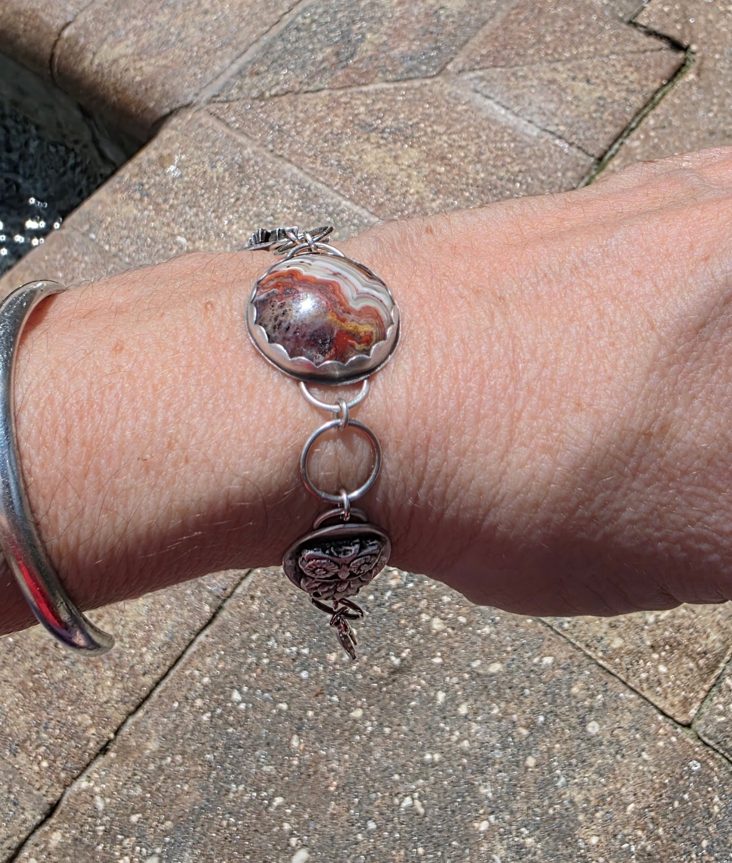 Autumn Gemstone and Owl and Leaf Charm bracelet
