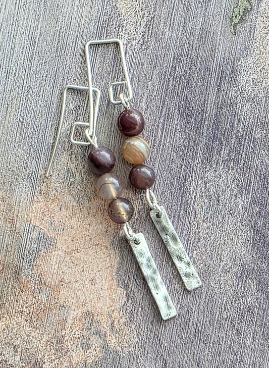 Botswana Agate and fine silver dangle earrings