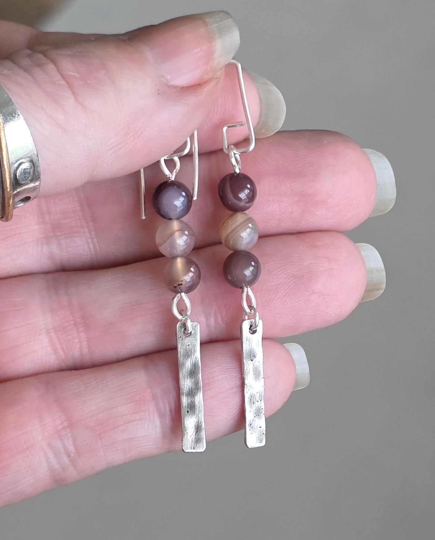 Botswana Agate and fine silver dangle earrings