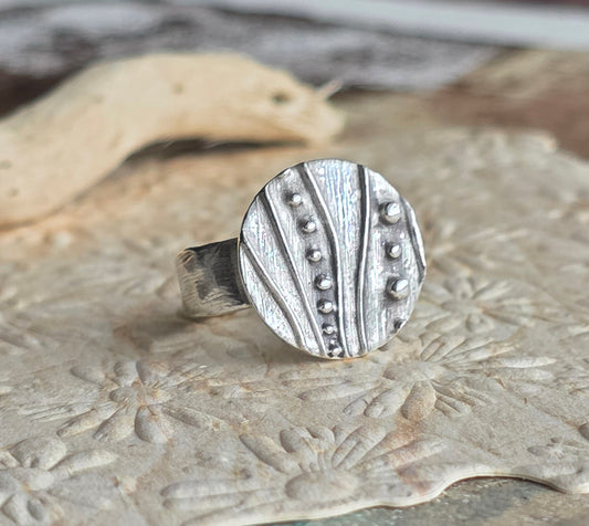 Fine Silver Textured Ring- Adjustable