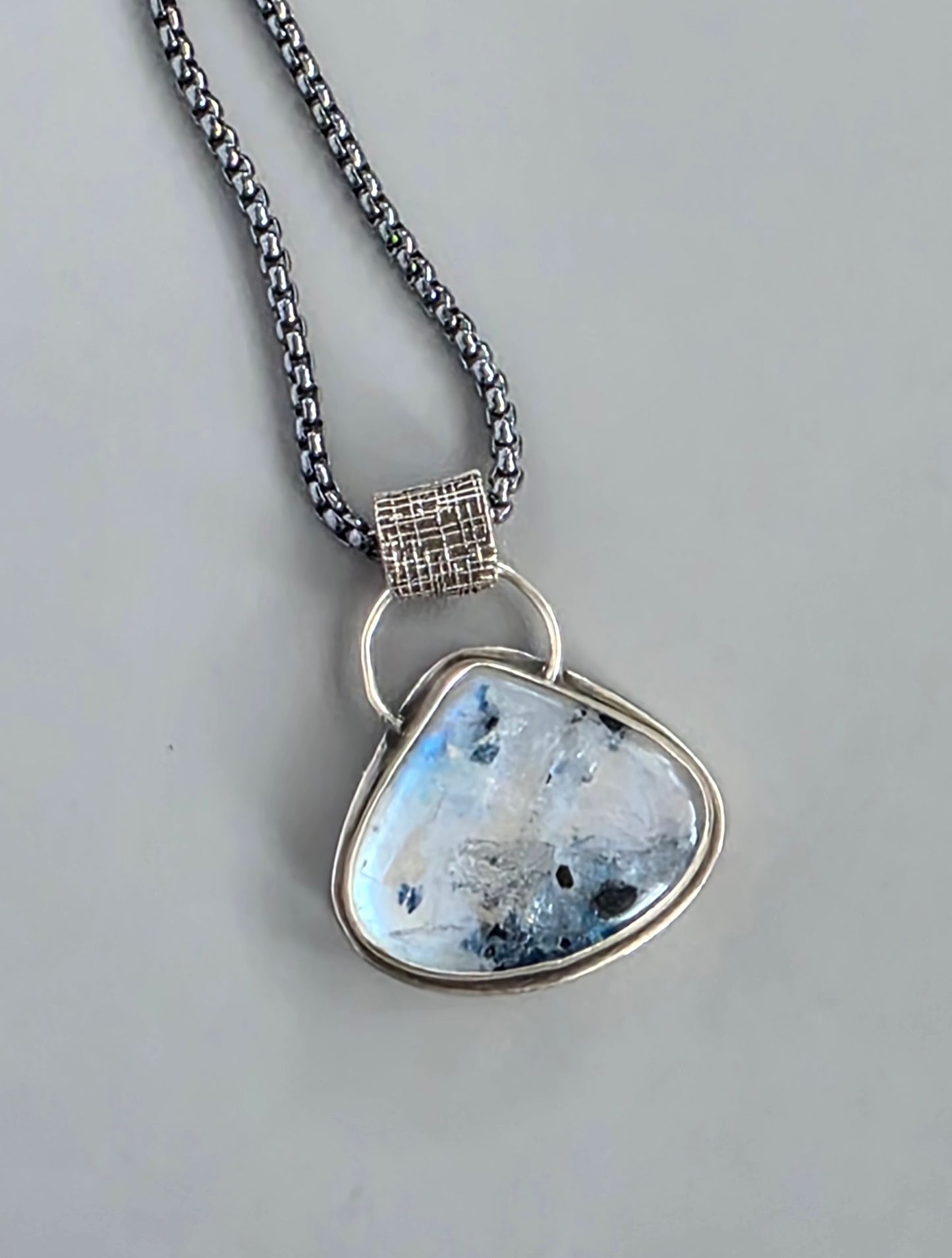 Flashy Blue Rainbow Moonstone Necklace