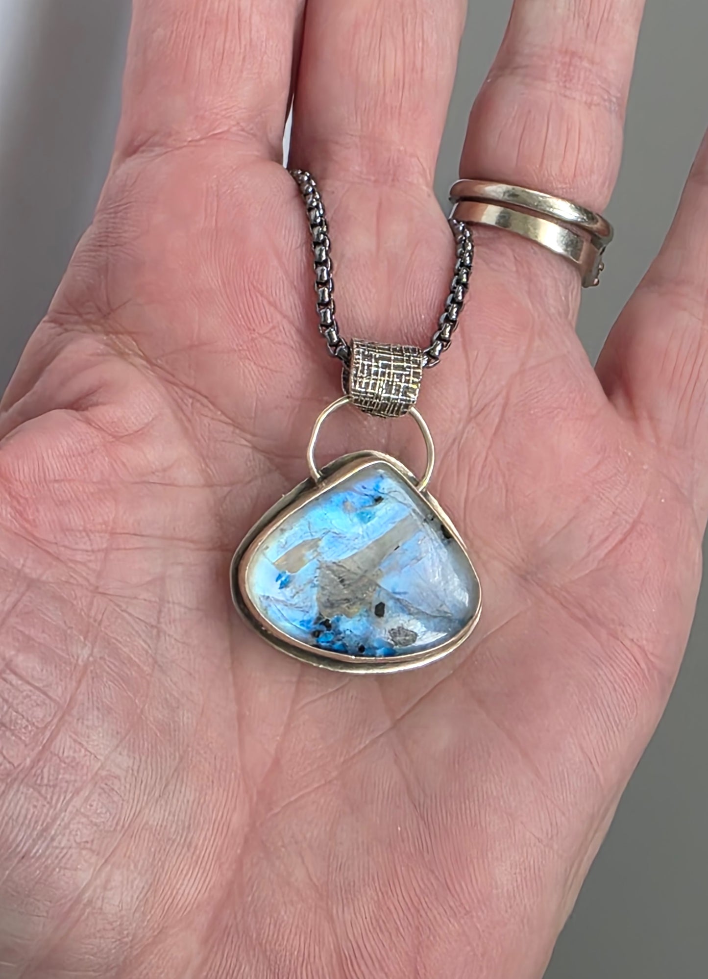 Flashy Blue Rainbow Moonstone Necklace