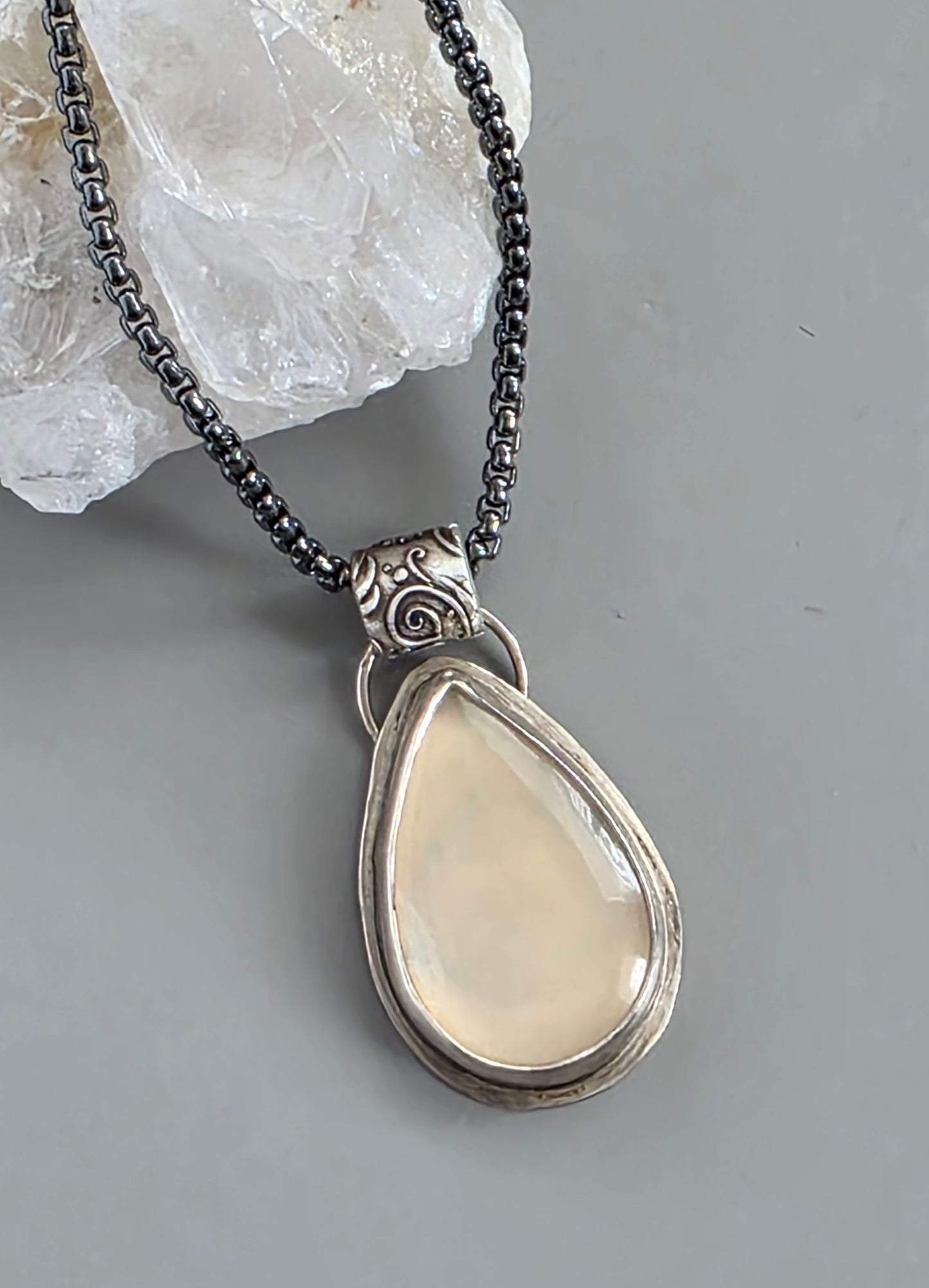 Teardrop Moonstone Sterling Silver Necklace