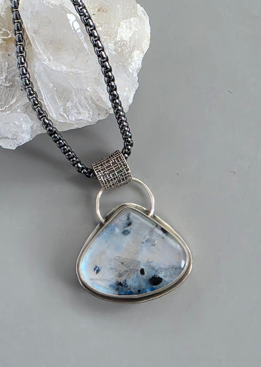 Flashy Blue Rainbow Moonstone Necklace