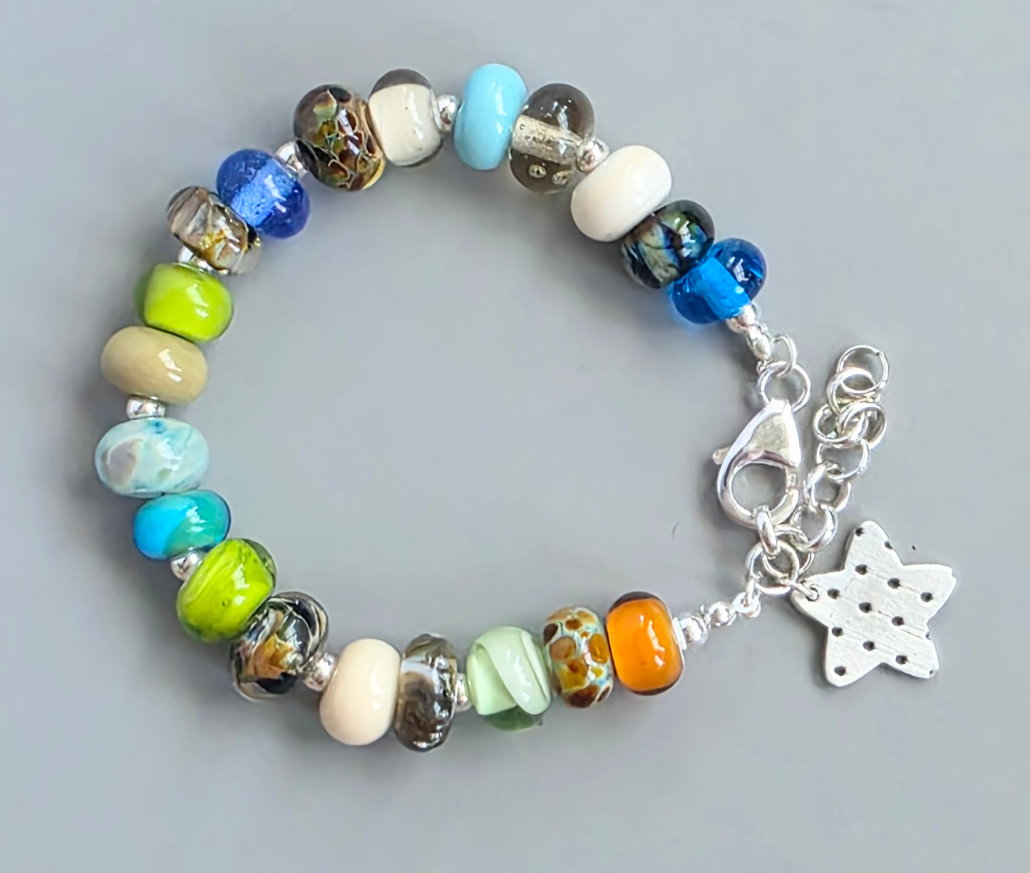 Shades of Blue Lampwork Bead and Silver Bracelet