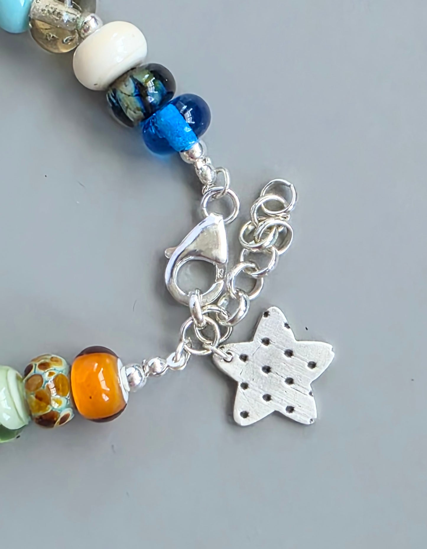 Shades of Blue Lampwork Bead and Silver Bracelet