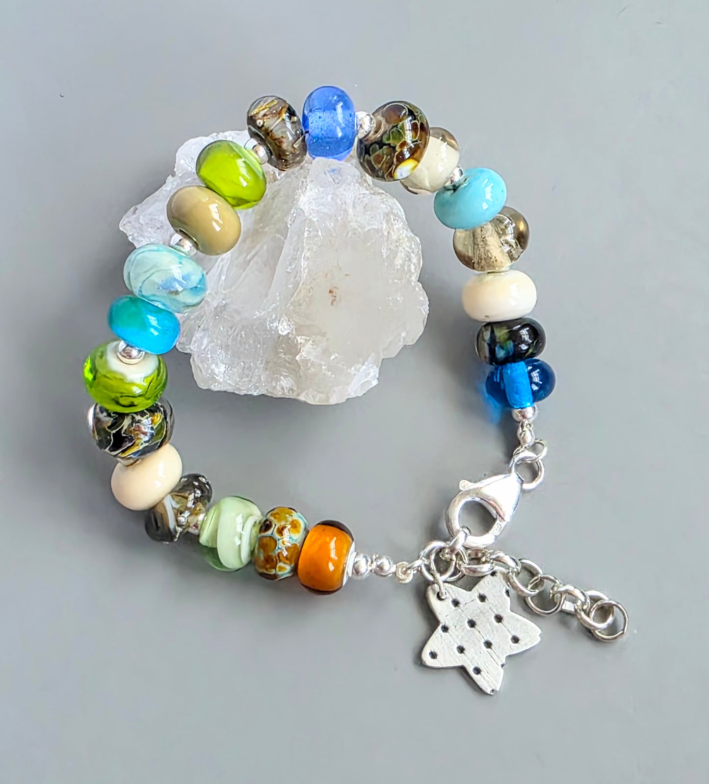 Shades of Blue Lampwork Bead and Silver Bracelet