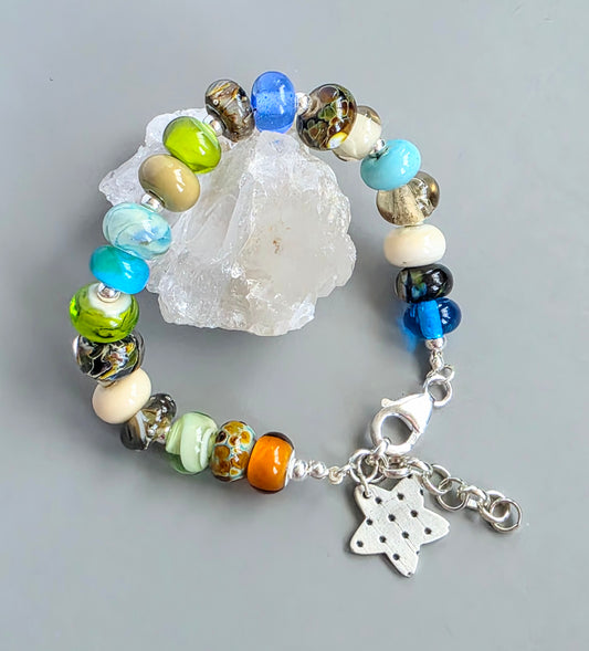 Shades of Blue Lampwork Bead and Silver Bracelet