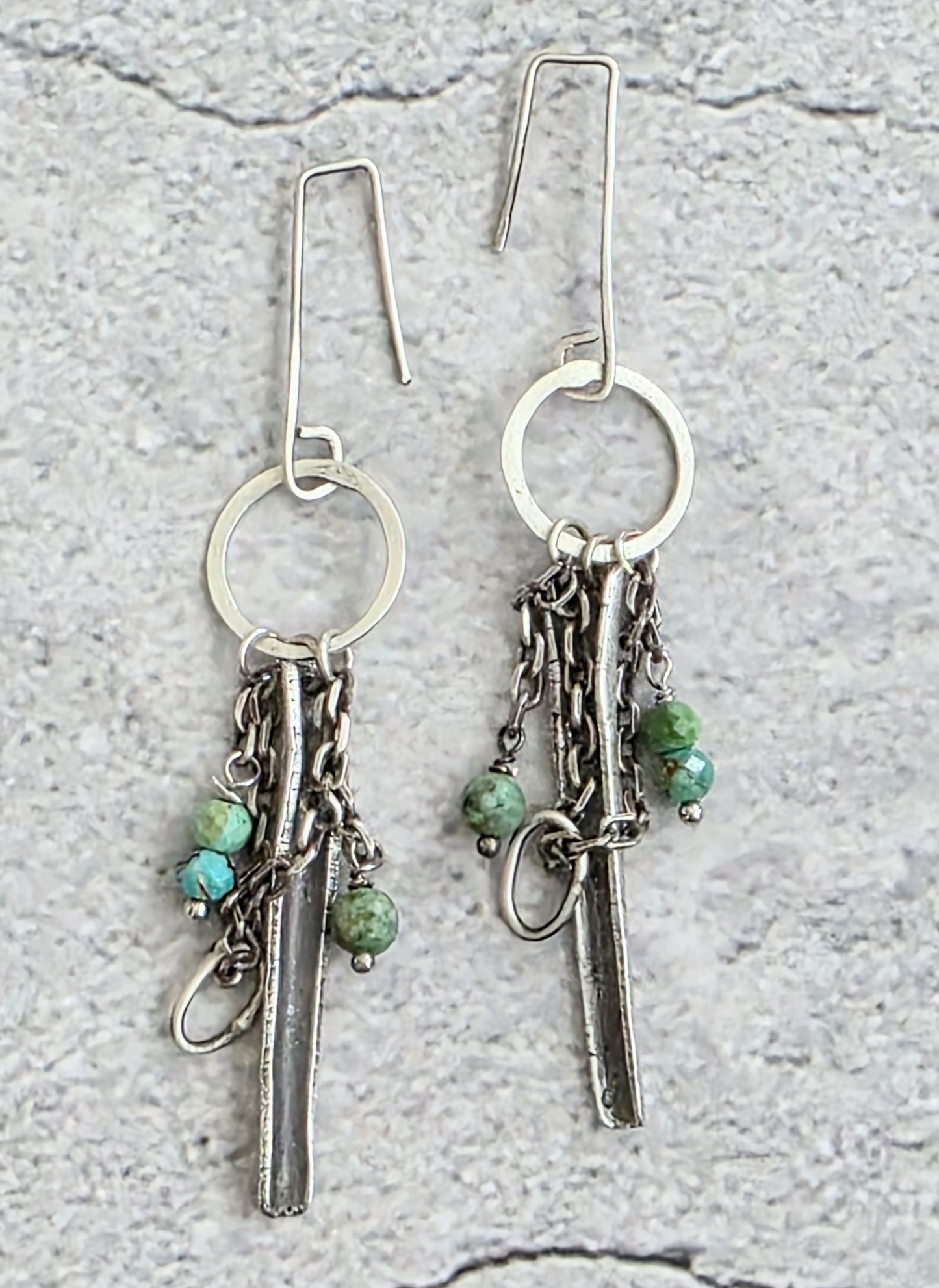 Sterling Silver Long Drop earrings with Turquoise