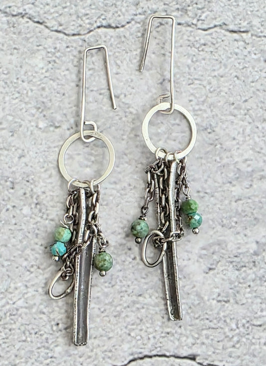 Sterling Silver Long Drop earrings with Turquoise