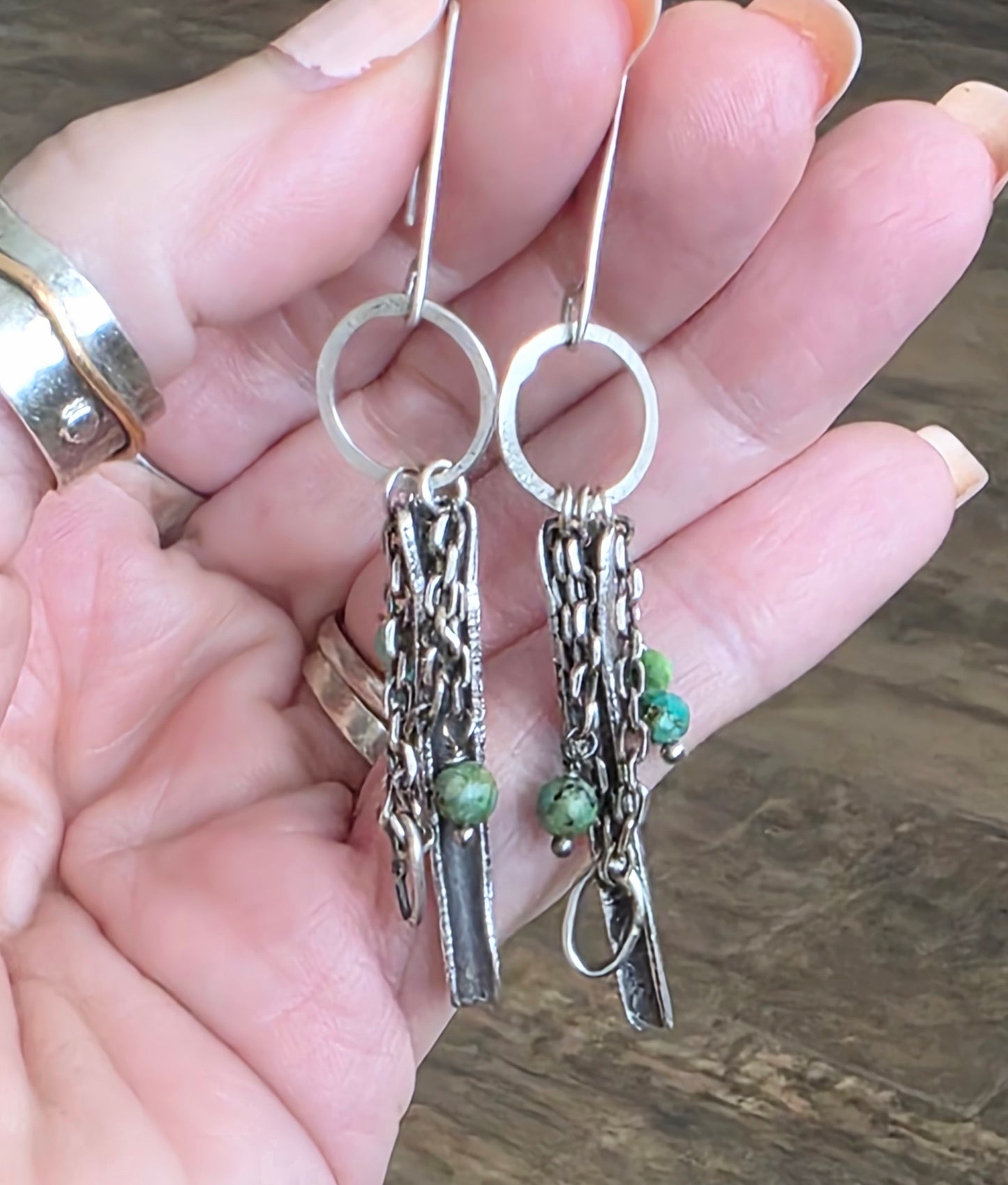 Sterling Silver Long Drop earrings with Turquoise