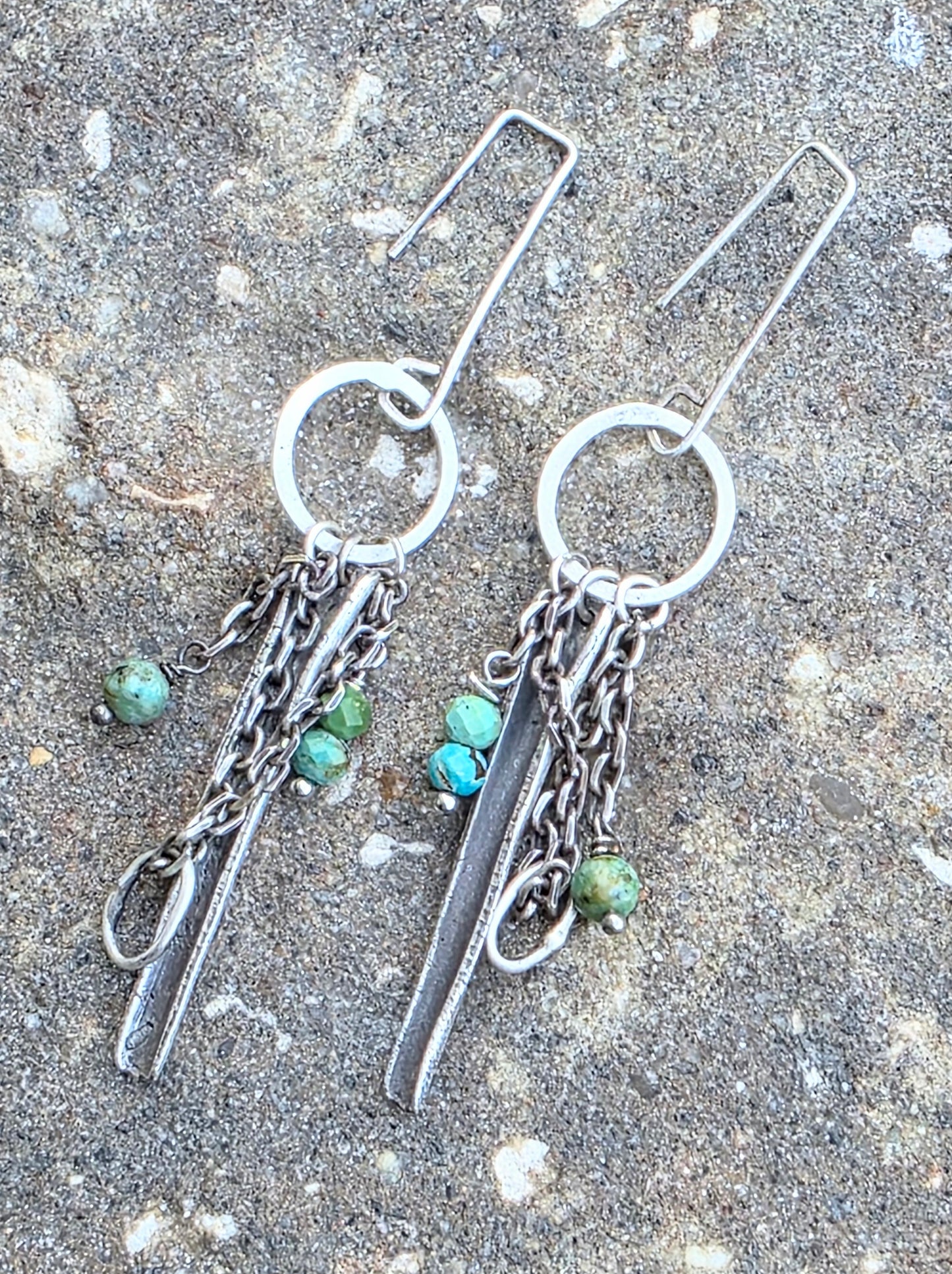 Sterling Silver Long Drop earrings with Turquoise