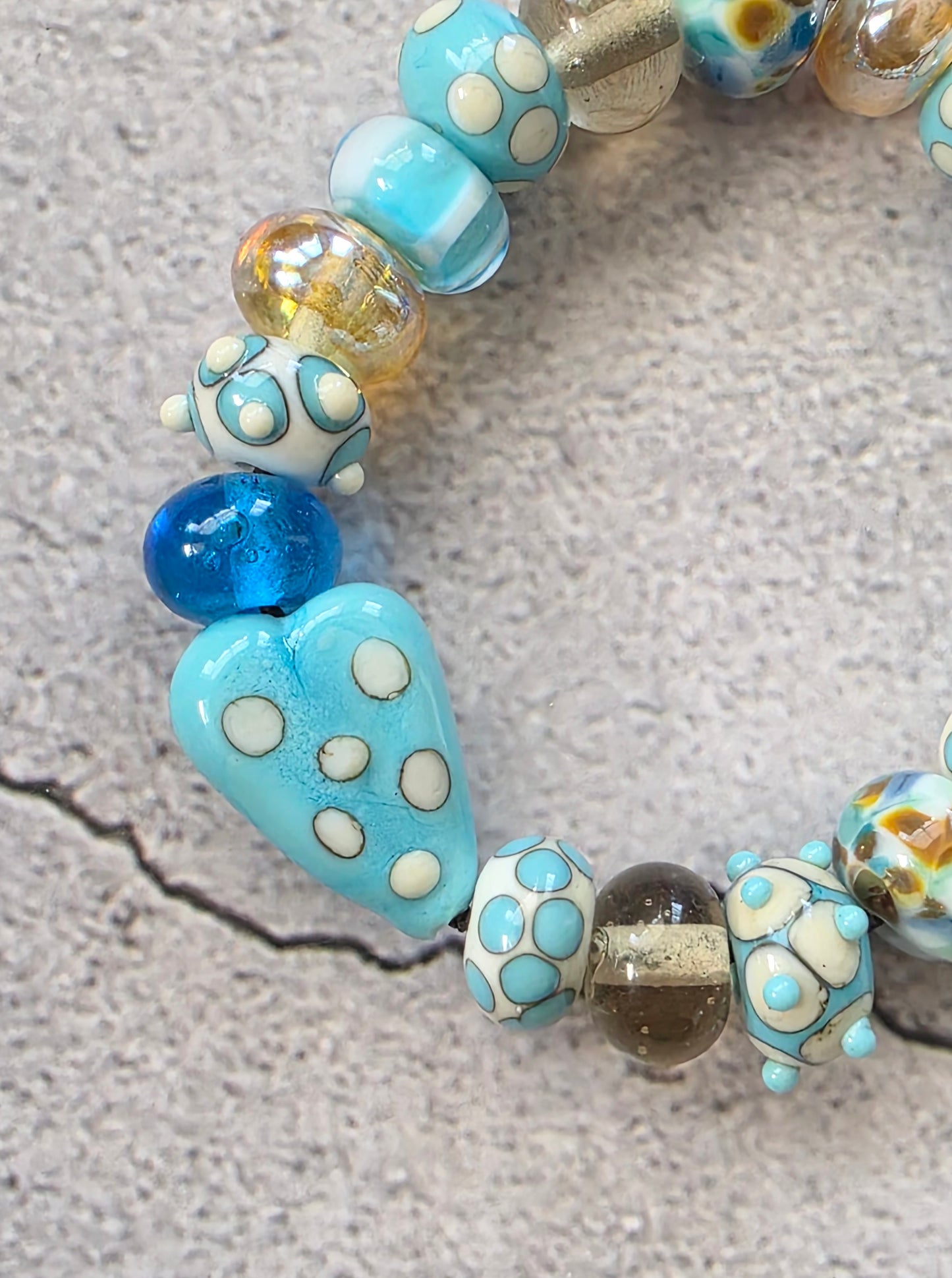 Turquoise Hearts Lampwork bead Stretch Bracelet