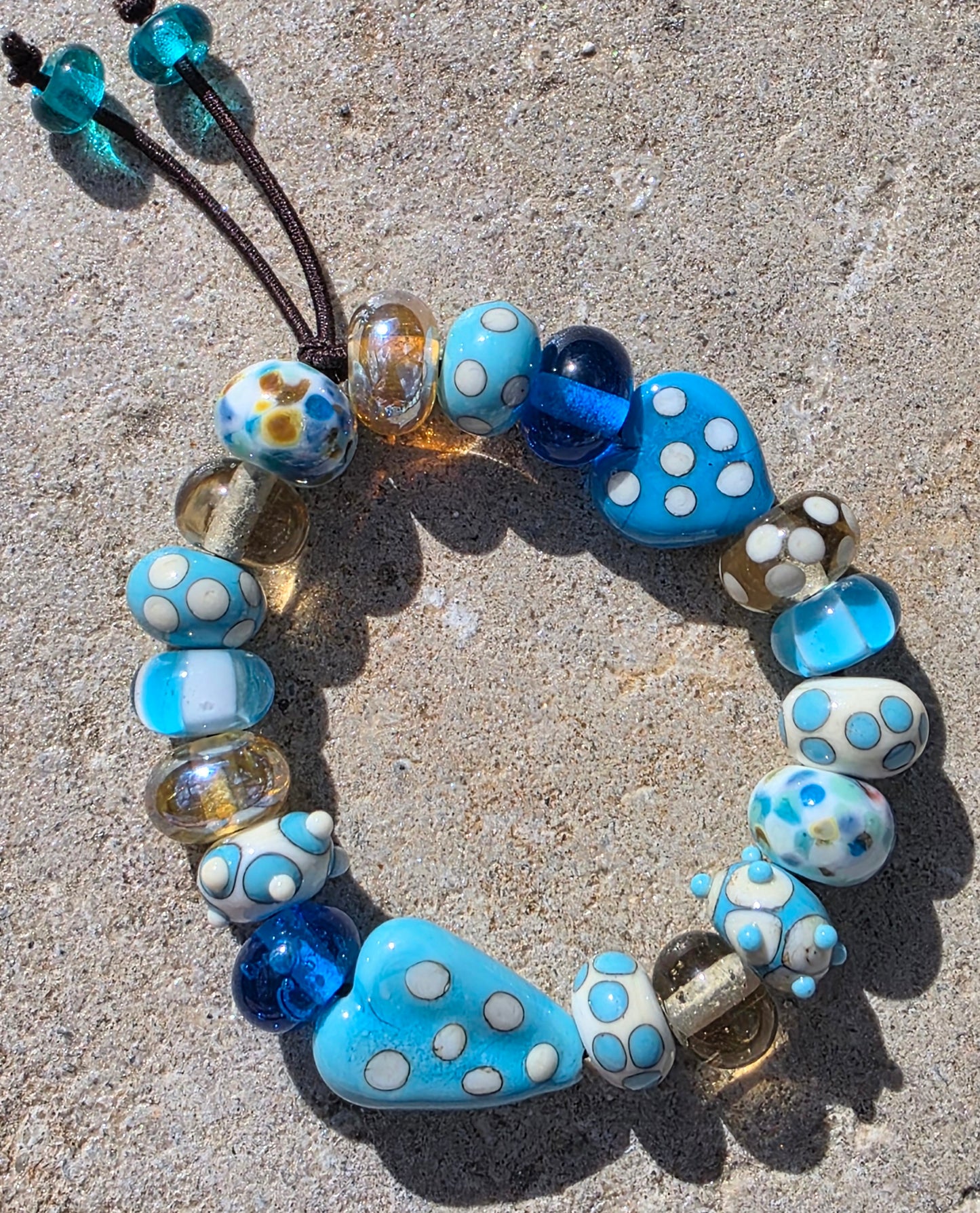 Turquoise Hearts Lampwork bead Stretch Bracelet
