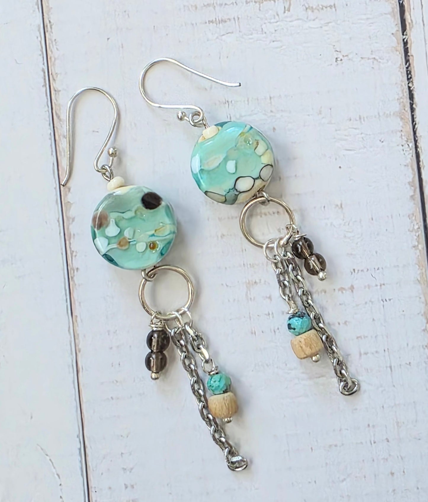 Long Dangle Lampwork Bead Earrings