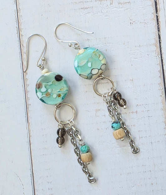 Long Dangle Lampwork Bead Earrings