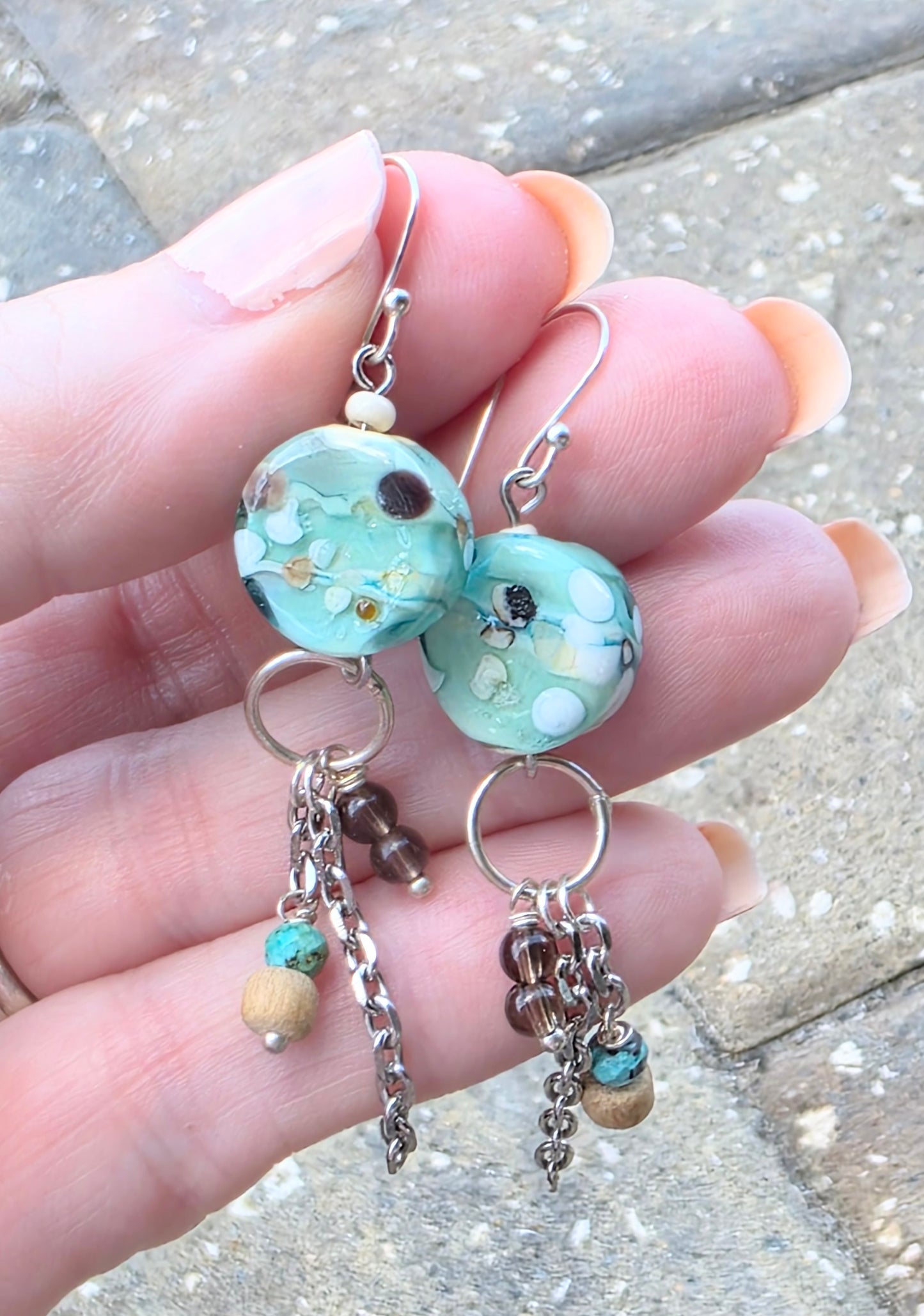 Long Dangle Lampwork Bead Earrings