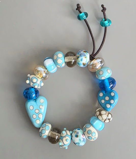 Turquoise Hearts Lampwork bead Stretch Bracelet