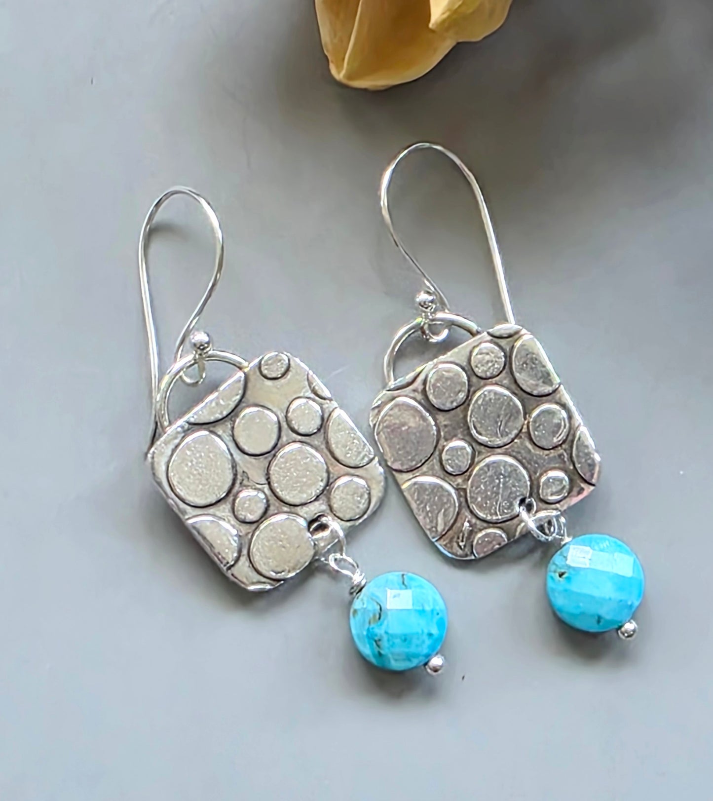 Textured Sterling Silver Earrings with Turquoise