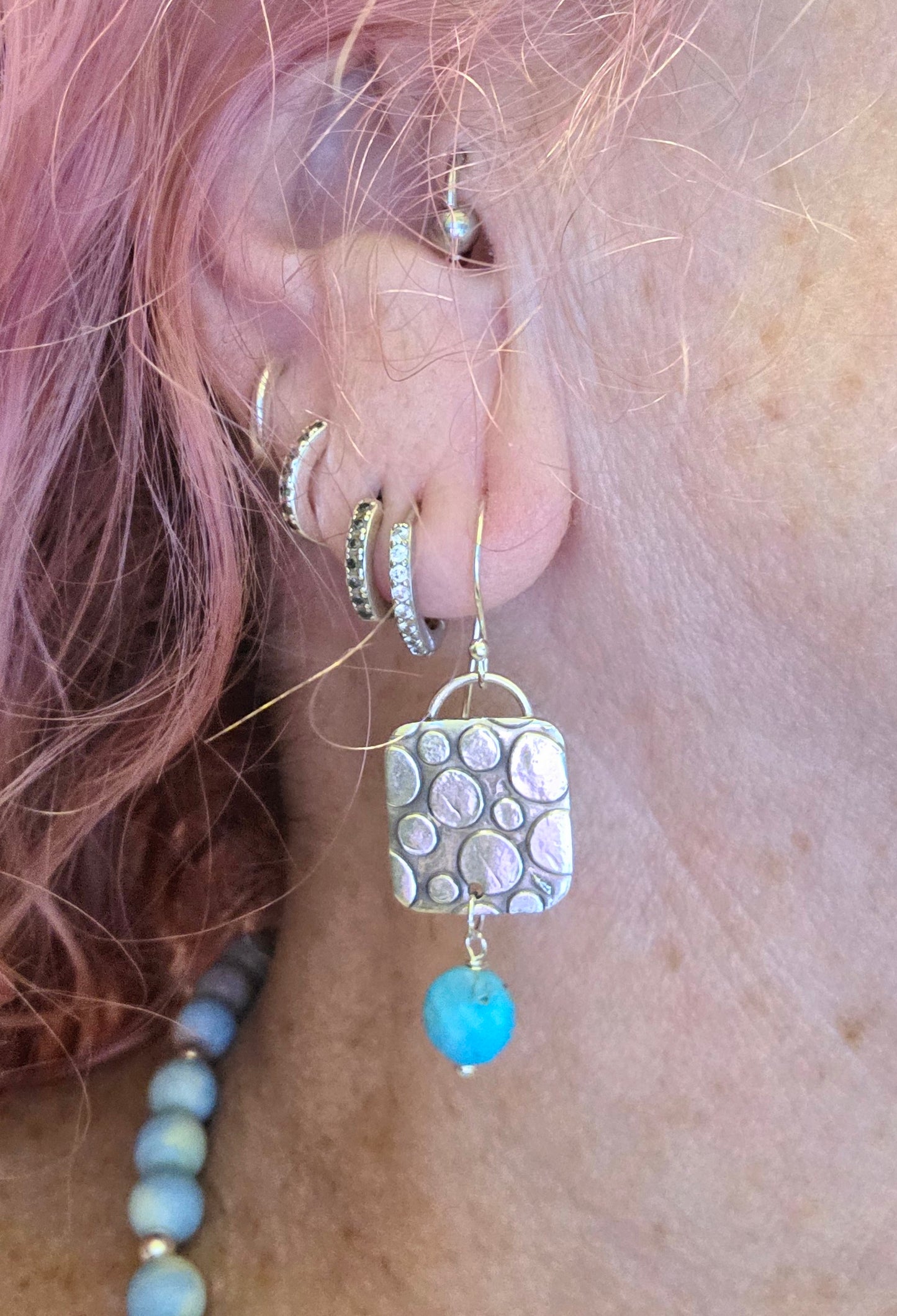 Textured Sterling Silver Earrings with Turquoise