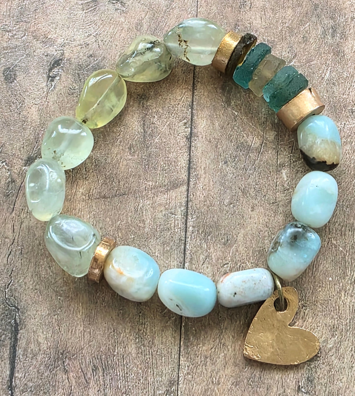 Chunky Mixed Gemstone and Bronze Stretch Bracelet