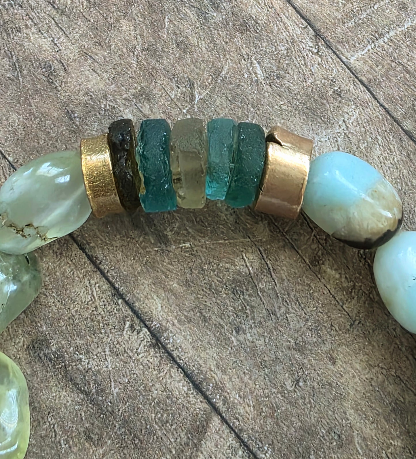 Chunky Mixed Gemstone and Bronze Stretch Bracelet
