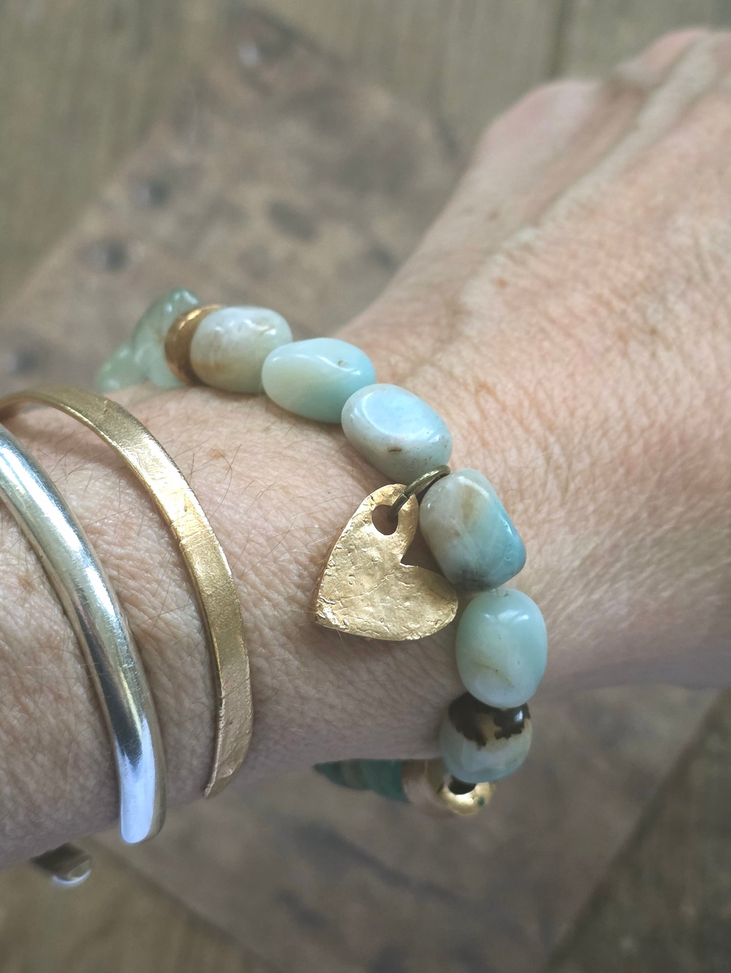 Chunky Mixed Gemstone and Bronze Stretch Bracelet