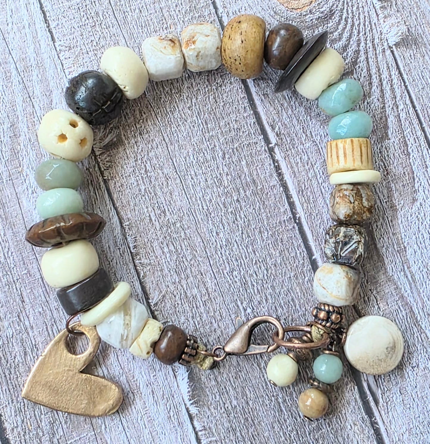 Handmade Boho Bracelet with Natural Stone, Bone and Wood