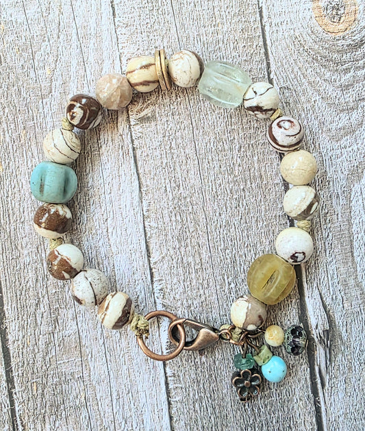 Handmade Natural Stone Bracelet with Jasper and Turquoise Accent