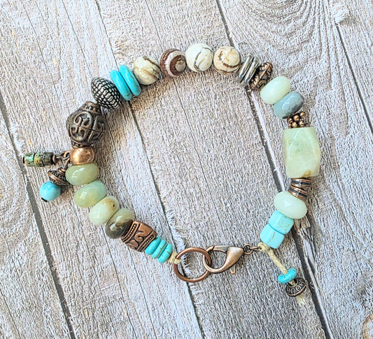 Handmade Boho Gemstone Bracelet with Jasper, Turquoise, and Earthy Charms