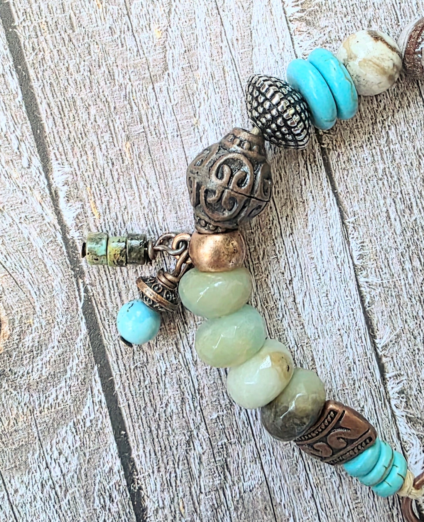 Handmade Boho Gemstone Bracelet with Jasper, Turquoise, and Earthy Charms