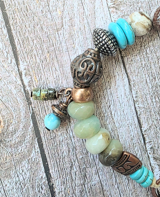 Handmade Boho Gemstone Bracelet with Jasper, Turquoise, and Earthy Charms