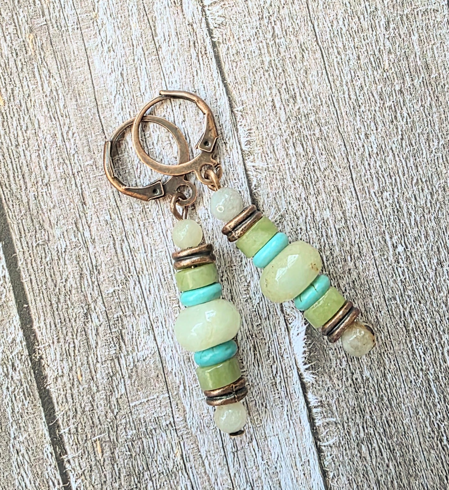 Handmade Amazonite and Turquoise Boho Dangle Earrings