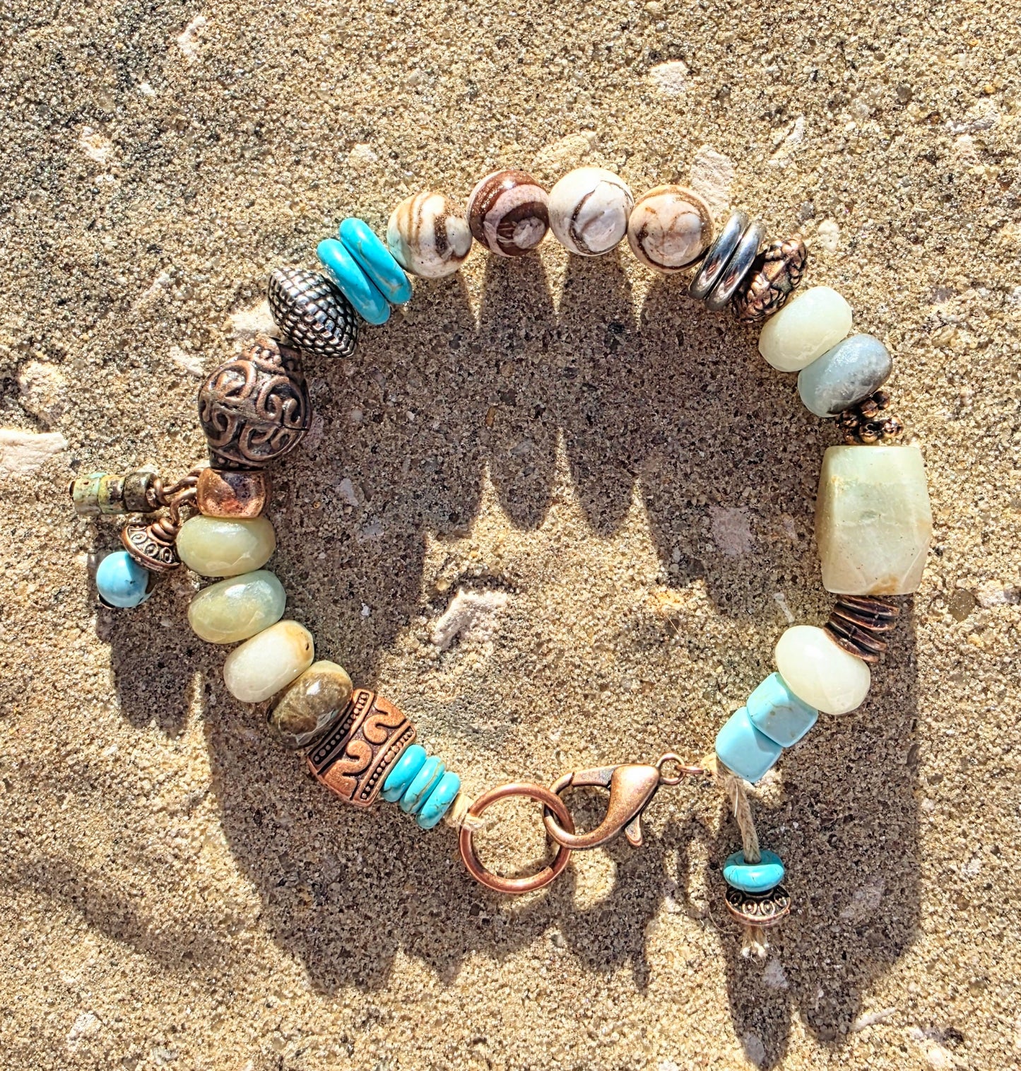 Handmade Boho Gemstone Bracelet with Jasper, Turquoise, and Earthy Charms